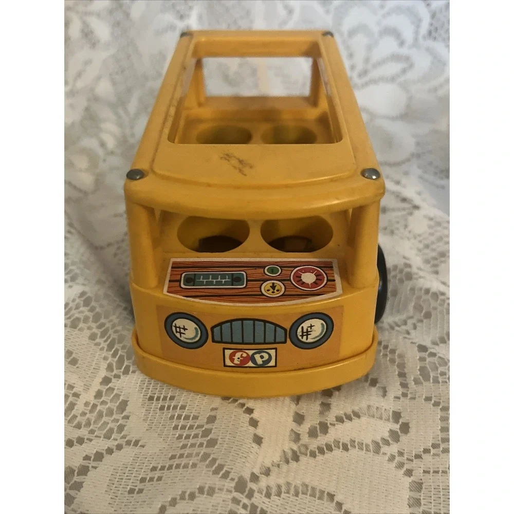 Pair Of Vintage 1969 Fisher Price Plastic Bus Toys, Yellow Bus And Red Bus 141 - Picture 5 of 13